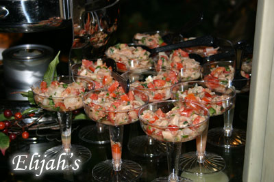 Elijah's Catering San Diego, Shrimp Cocktail in Martini Glasses.